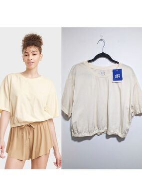 JoyLab | Women's Short Sleeve Cinched Cropped Top In Ivory / Yellow